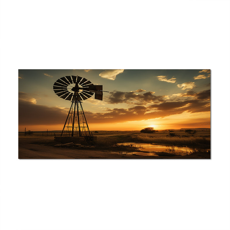 Texas Rustic Windmills - Wind Turbines, art mural pour le salon, Toile tendue, H 28 po x l 60 po x P 1,5 po
