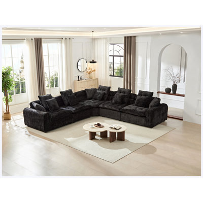 Canapé modulaire en laine d'agneau moelleux blanc de 137,7 po, canapé d'angle surdimensionné en L surdimensionné, siège moelleux et moelleux
