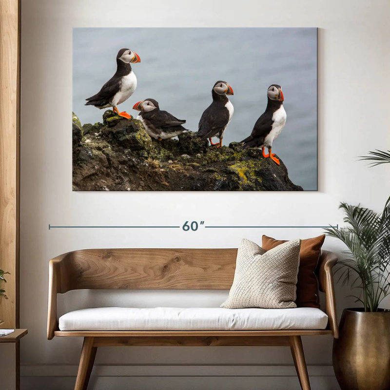 Brampt Puffins On A Rock, 34" H x 51" W