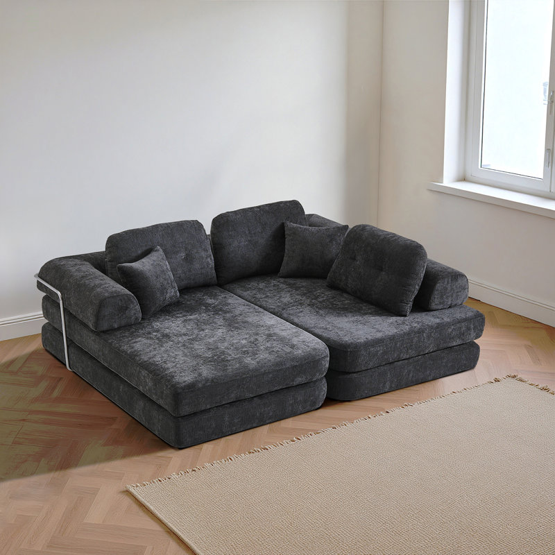 Canapé de 104 po sans os, canapé modulaire compressé avec méridienne, canapé modulaire à assise profonde et canapé modulaire en chenille avec mousse à mémoire de forme, sans assemblage requis