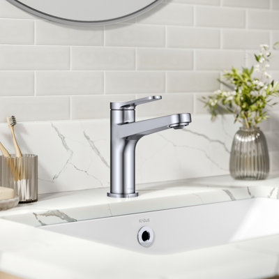 KRAUS Indy Bathroom Faucet In Spot-Free With Single Handle, Pop Up Drain And Supply Lines