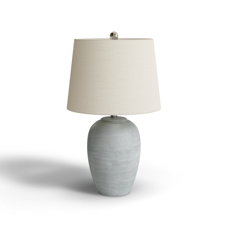 Gray Ceramic Table Lamp with Beige Linen Shade