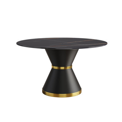 53.15"Modern Artificial Stone Round Carbon Steel Base Dining Table-Can Accommodate 6 People (Only Tables, No Chairs)