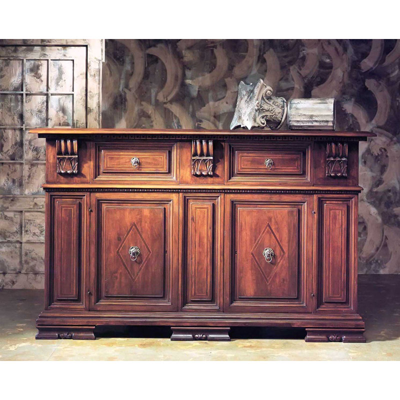 90" Wide 2 Drawer Walnut Wood Sideboard