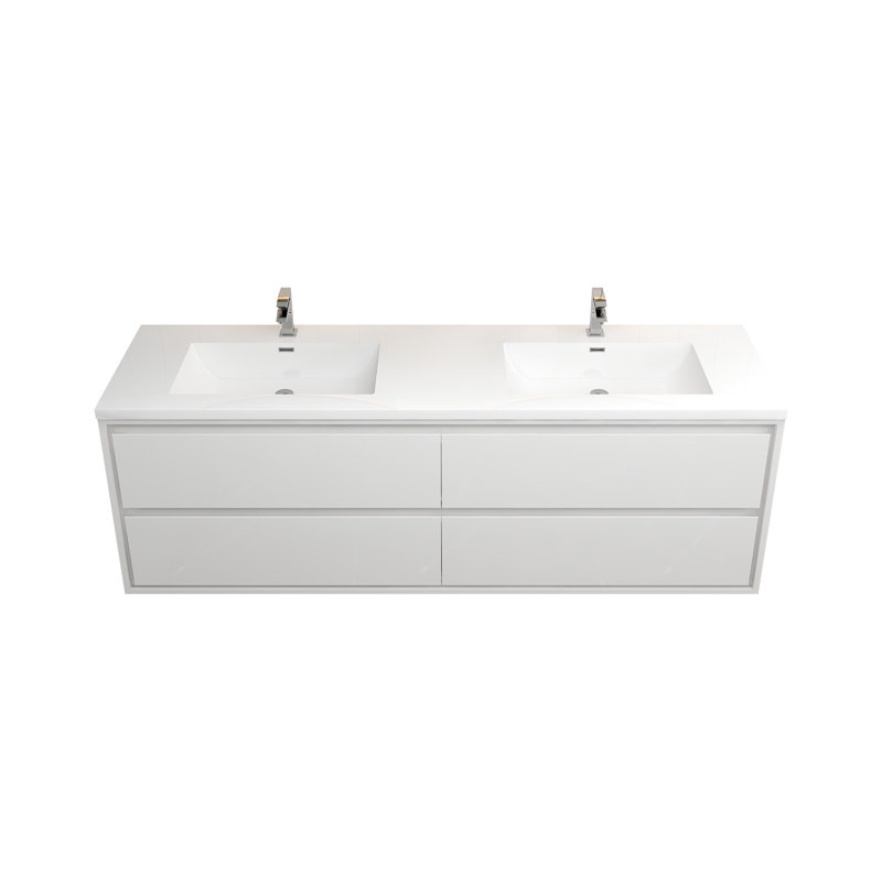 Meuble-lavabo mural double l 71 po x P 19,6 po x H 21,75 po Aurik, Blanc brillant
