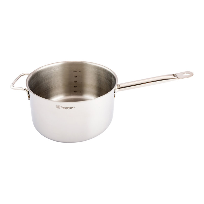 Casserole à induction 6 pintes pour restaurant Lux, 1 cuve à large cuve profonde à poignée simple, couvercle vendu séparément, marmite en acier inoxydable à finition miroir, pour la cuisson et la cuisson des aliments,