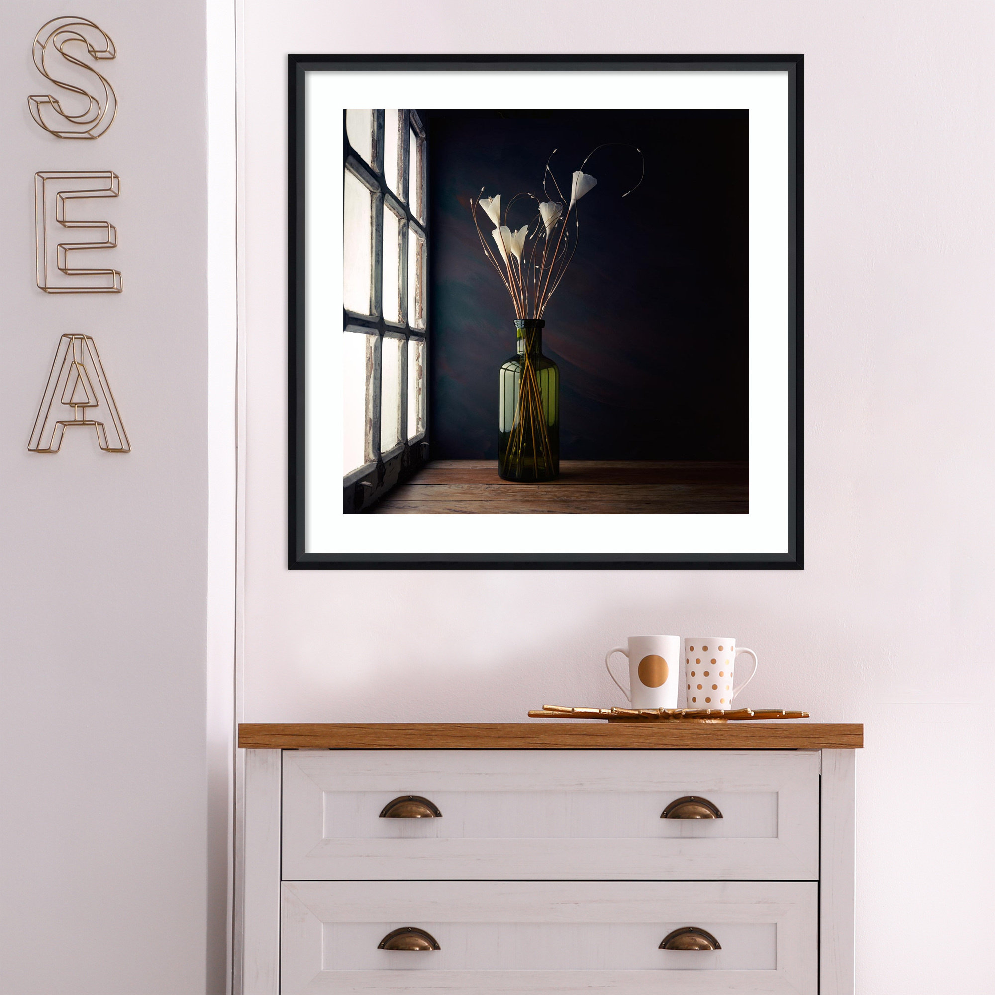 The Green Bottle by Luiz Laercio, 21" H x 21" W, Black Framed