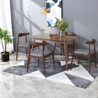 Sturdy 5-piece Dining Table Set, Rubberwood & Faux Wood, Retro Farmhouse Style For Family Dining