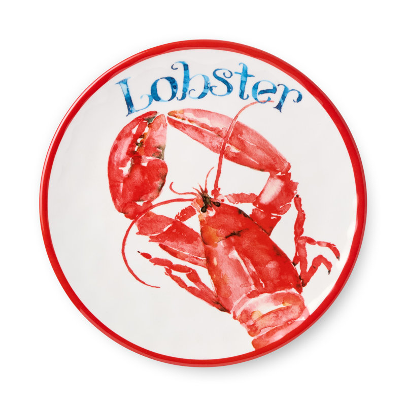 «Make Waves at the Table»: ensemble de 6 assiettes à salade en mélamine de 9 pouces de Beach House Lobster - conception côtière vibrante, durable, légère et lavable au lave-vaisselle
