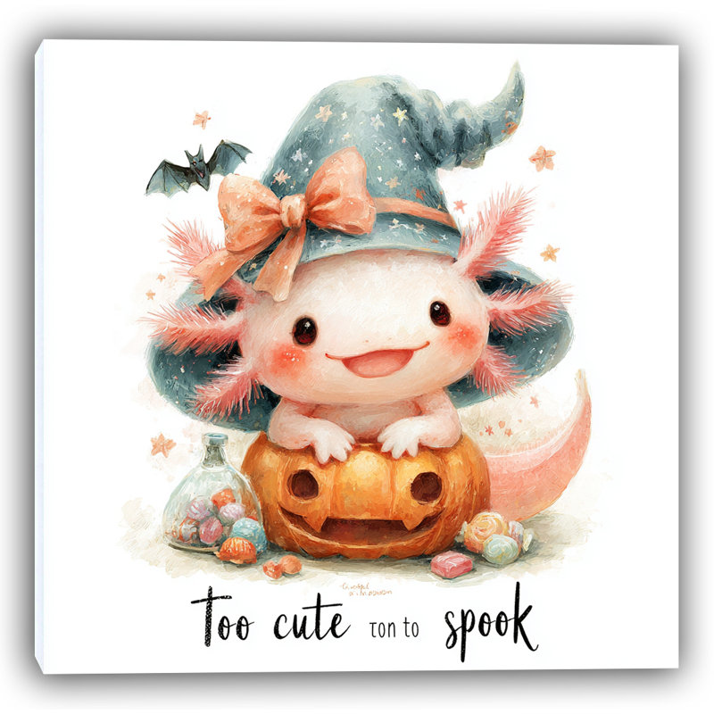 Adorable art mural sur toile citrouille Axolotl in Halloween