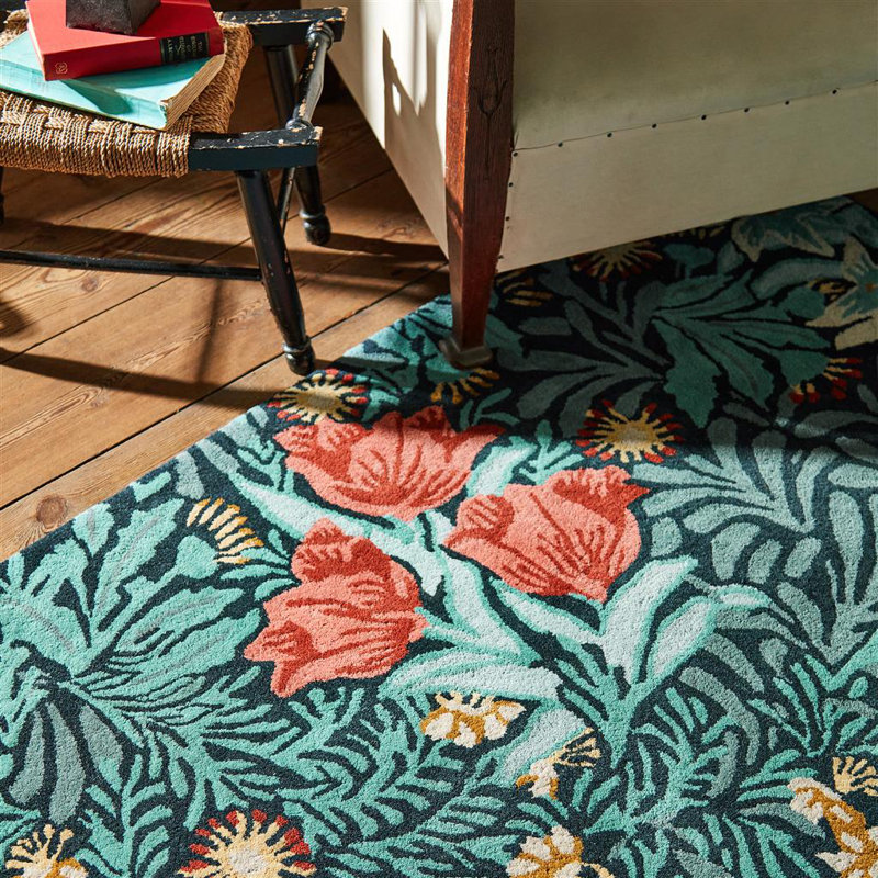 Wool Floral Area Rug, Rectangle 4'7" x 6'7"