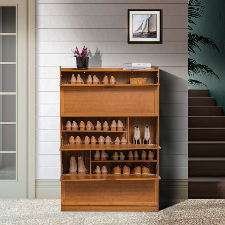MoNiBloom Bamboo 9 Tier Shoe Organizer Modern Cabinet with Door 41 Pairs Heels Boots, Brown, Hallway Entryway, Size: 9 Shelves (Length 39.0)
