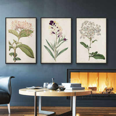 Ensemble de 3 papillons bleus antiques I encadrés sur toile