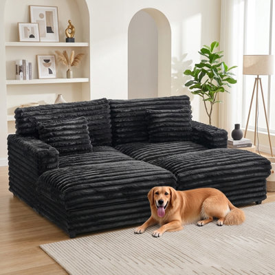 82" Contemporary Double Chaise Lounge Sofa Sleeper with Usb Ports Cup Holders Plush Faux Fur