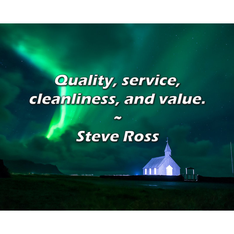 Citation artistique «Qualité, service, propreté et valeur.» Toile tendue par Steve Ross Gallery