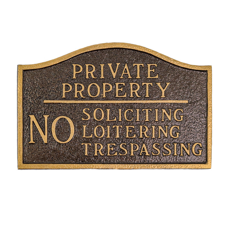 Plaque de déclaration en arc martelé, propriété privée, sans démarcation, sans arriéré, Bronze martelé