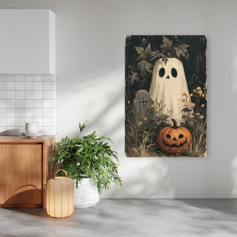 Halloween, fantôme, citrouille, rustique, automne rétro, impression murale, H 60 po x l 40 po