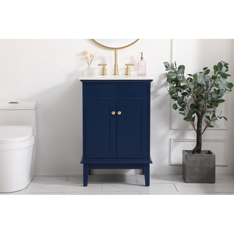 24'' Single Bathroom Vanity with Marble Top, Blue