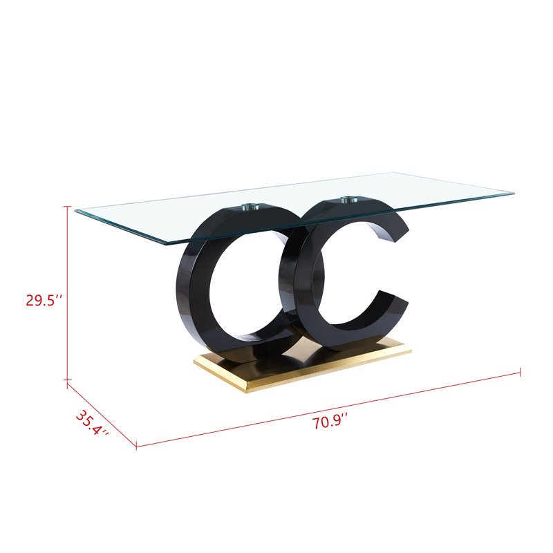 Glass Top Dining Table, Black/Gold