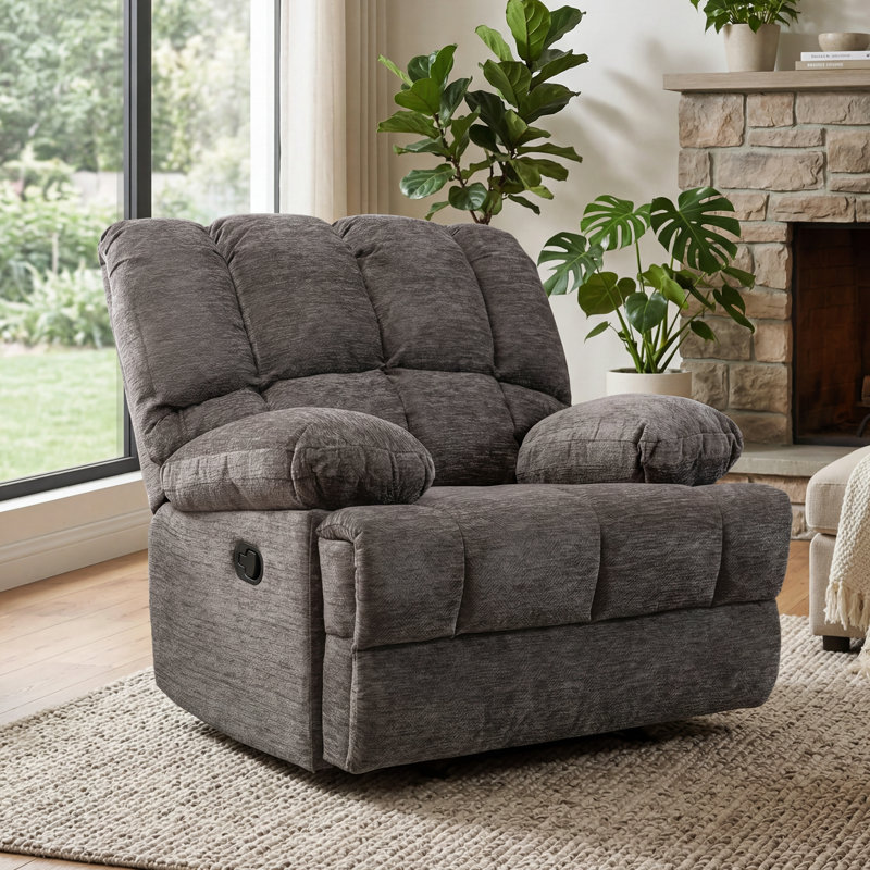 Batholo 42.9" Wide Modern Manual Glider Upholstered Recliner, Dark Gray Polyester