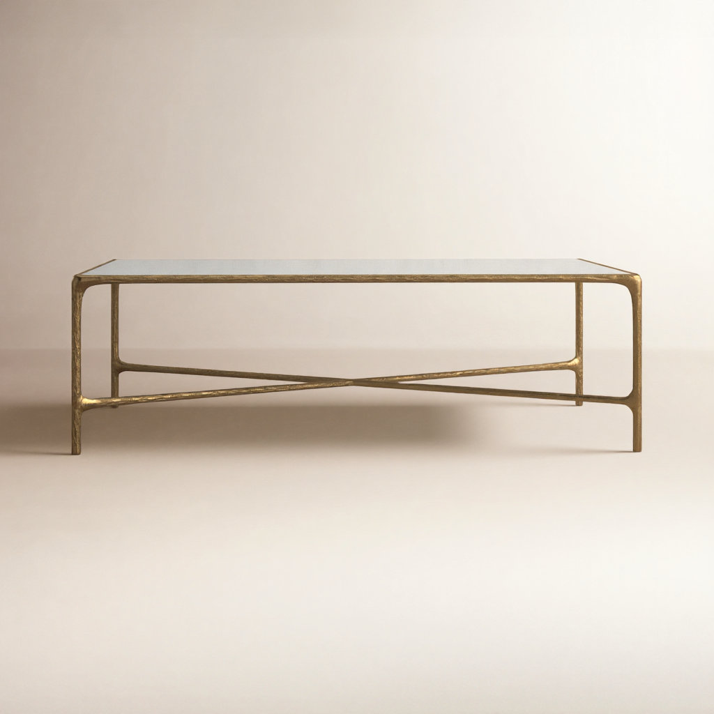 Evelynn 48" Coffee Table, Brass, White Marble