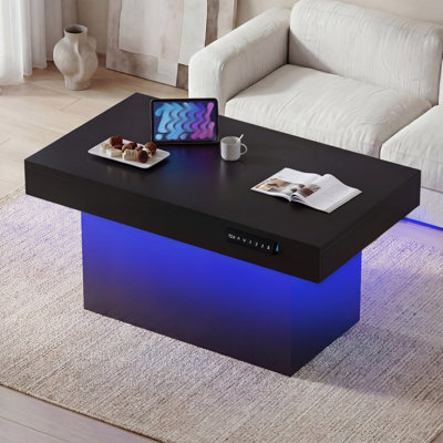 Table basse électrique à plateau relevable avec éclairage et rangement à DEL