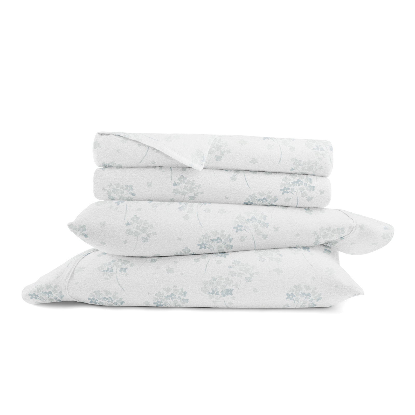 Cotton Flannel Sheet Set, Full Sheet Set, Light Blue/Flower Bunch