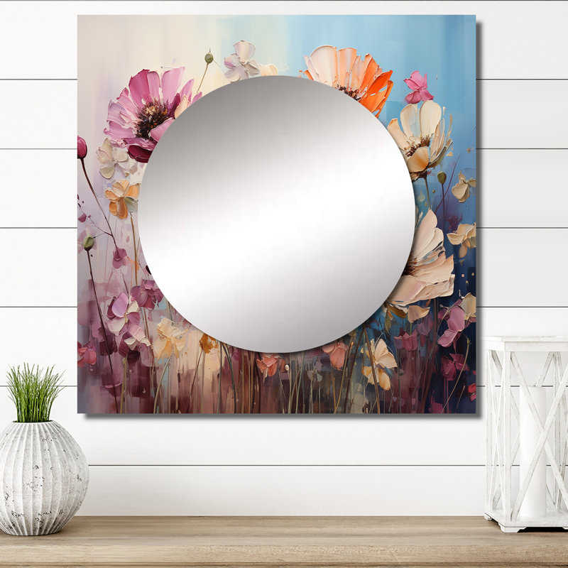 Giezi - Floral Large Square Mirror Wall Decor For Bedroom, 23" x 23"