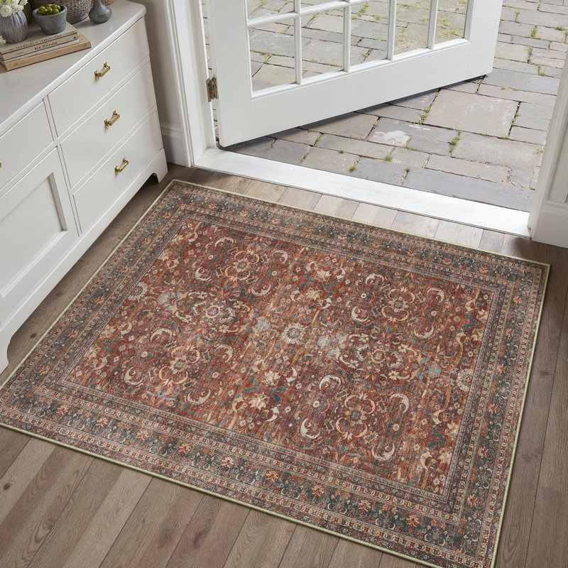 Machine Washable Vintage Floral Area Rug With Non-Slip Rubber Backing, Rectangle 2' x 3'