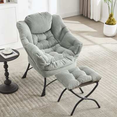 Chaise d'appoint moderne, douce et confortable avec repose-pieds, accoudoirs et poche latérale pour petits espaces