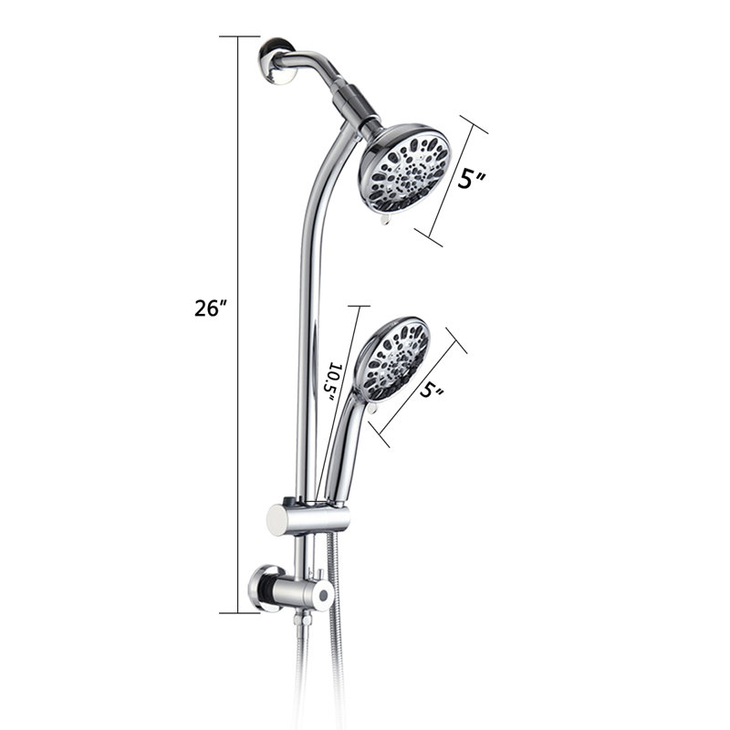 Drill-Free Slide Bar Combo Rain Showerhead 7-Setting Hand, Dual Shower Head Spa System, Chrome