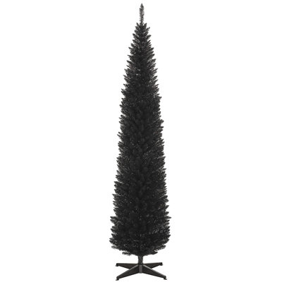 8' Artificial Pencil Christmas Tree, Slim Xmas Tree With 618 Realistic Branch Tips And Plastic Stand
