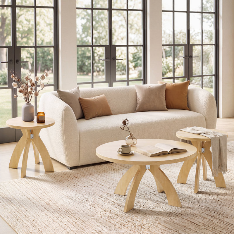 Ensemble de 3 tables basses rondes modernes et tables d'appoint pour salon, Brown