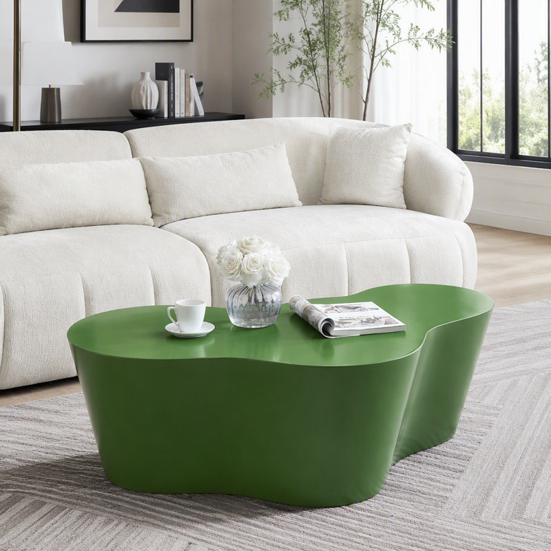 Table basse de 50 pouces de forme unique en fibre de verre robuste pour salon sans assemblage, Vert