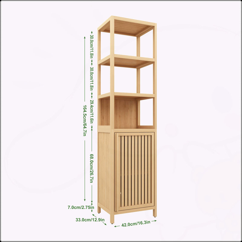 Versatile Slim Storage Cabinet with Bamboo Shelves for Various Rooms, Natural Wood