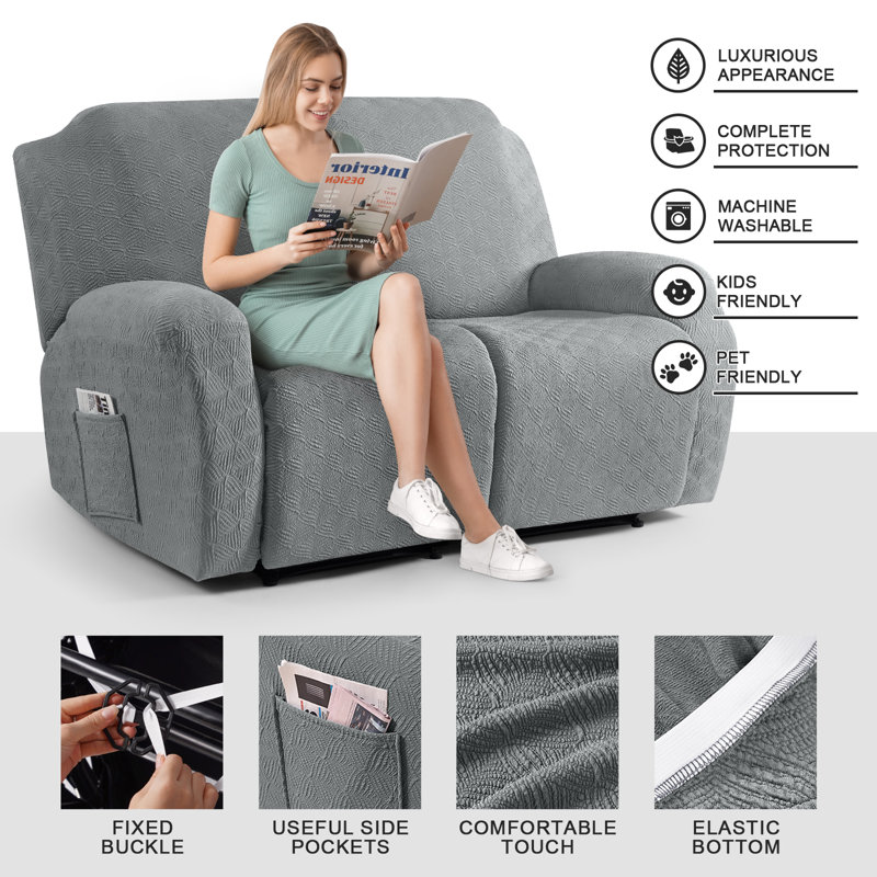 Housse pour fauteuil inclinable extensible 2 places Wald, Mélange de polyester gris clair / coton
