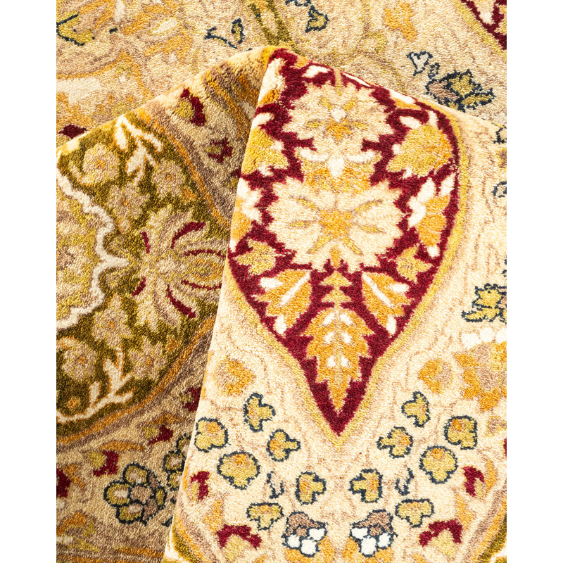 Tapis unique noué à la main de 8 pi 2 po x 10 pi 3 po ivoire / bourgogne / verge d'or Hayner