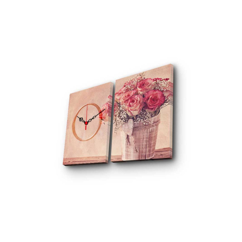 Elegant Decorative Canvas Wall Clock (2 Pieces), 23.6 x 15.0 Inches | 100% Suede Canvas & 100% Wooden Frame (Thickness: 1.2 Inches) | Stylish Home Decor for Living Room & Office, Timeless Design