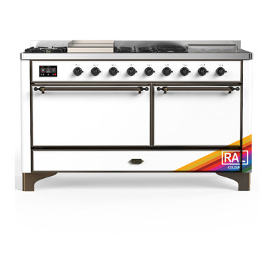 Cuisinière à double combustible 60 pouces avec 7 brûleurs scellés, plaque chauffante et comptoir RAL de Majestic III Series (propane liquide, garniture brunie)