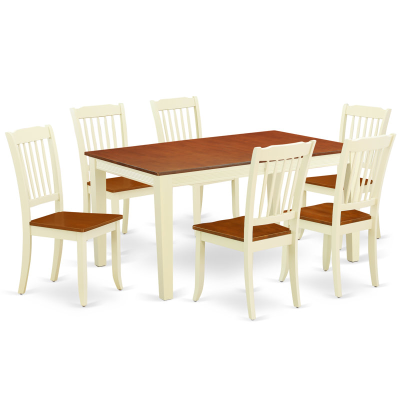 Ensemble de salle à manger 7 pièces comprenant une table de cuisine rectangulaire avec rallonge papillon et 6 chaises, couleur babeurre et cerisier