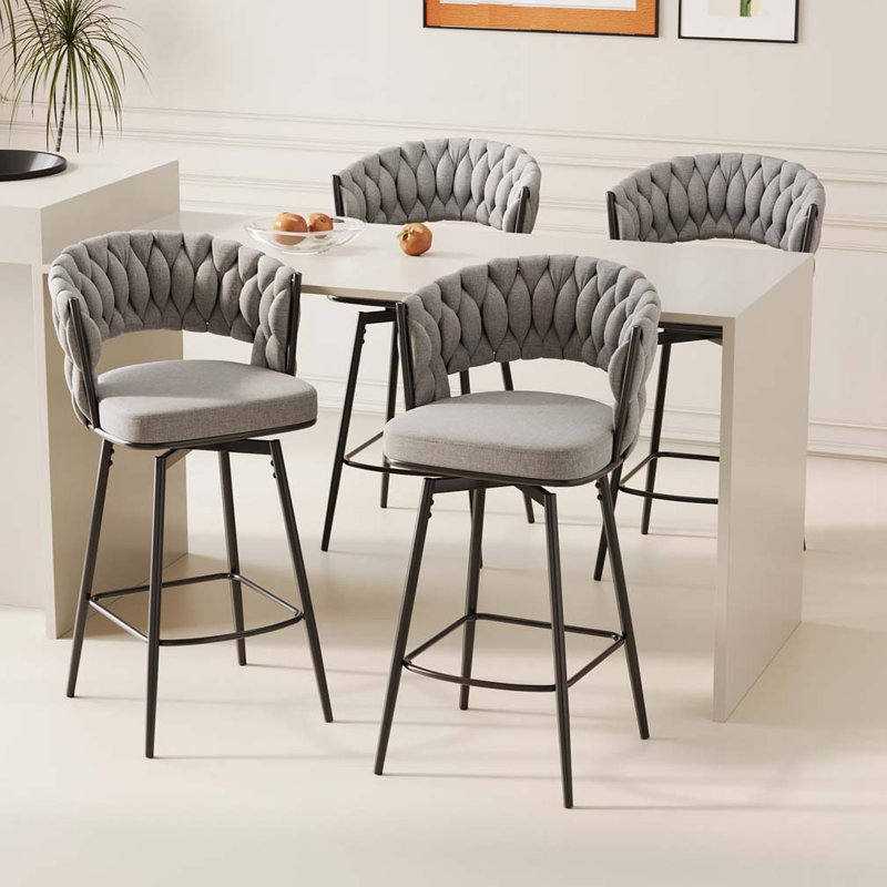 Ensemble de tabourets de bar pivotants rembourrés en lin avec dossier rembourré, Gris