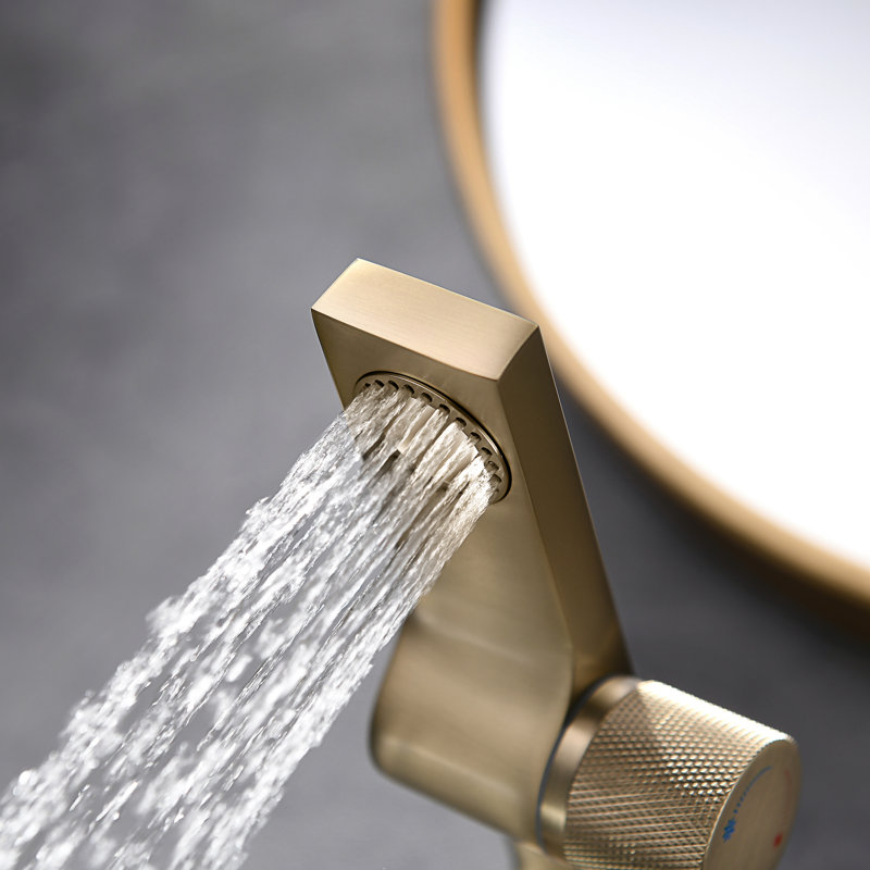 7.87" Tall Faucet for Bathroom Sink, Solid Brass Vessel Sink Faucet for 1 Hole, Brushed Gold