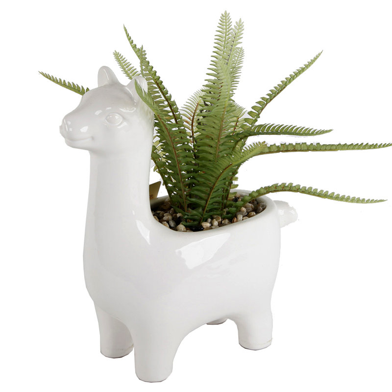 7.5'' Faux Fern Plant in Ceramic Pot, White