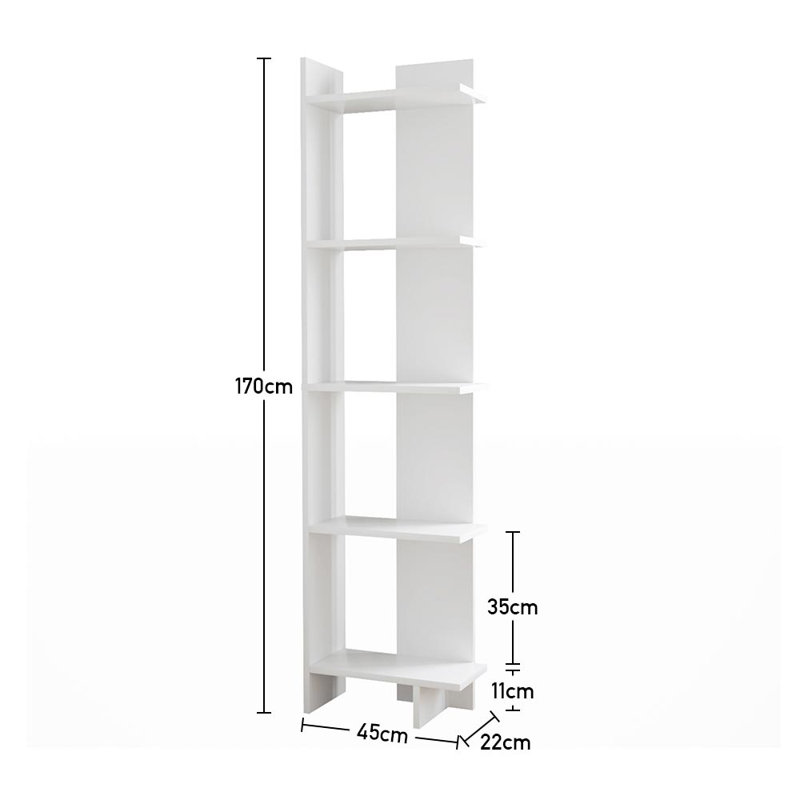 Regin 170cm H Tiered Corner Bookcase, White