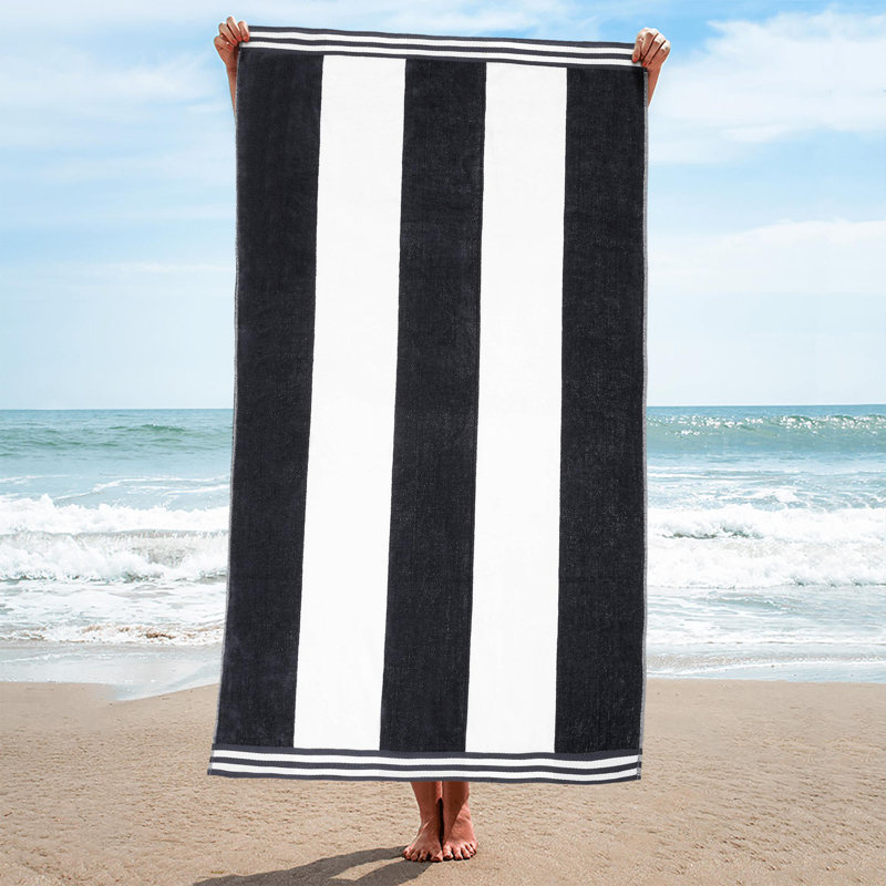 Calheta Cotton Oversized Cabana Stripe Beach Towels, Charcoal, 1