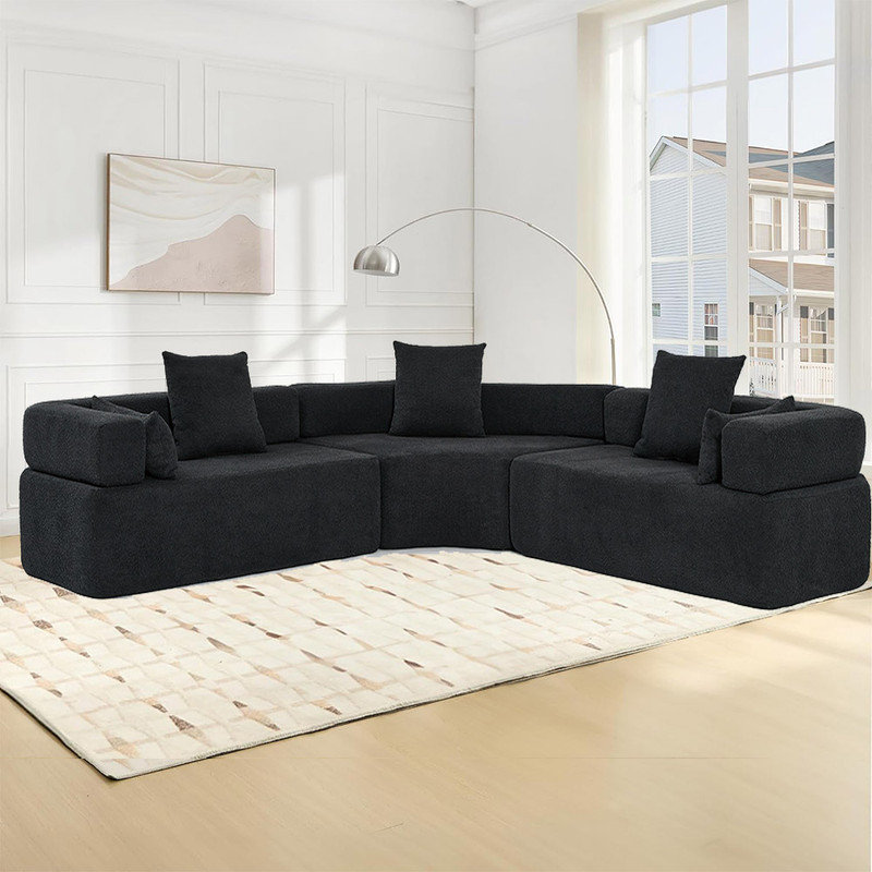 Canapé modulaire courbé surdimensionné sans siège 4 places Ekampreet, ensemble de canapé modulaire, accoudoirs carrés, rembourrage en mousse, boucle