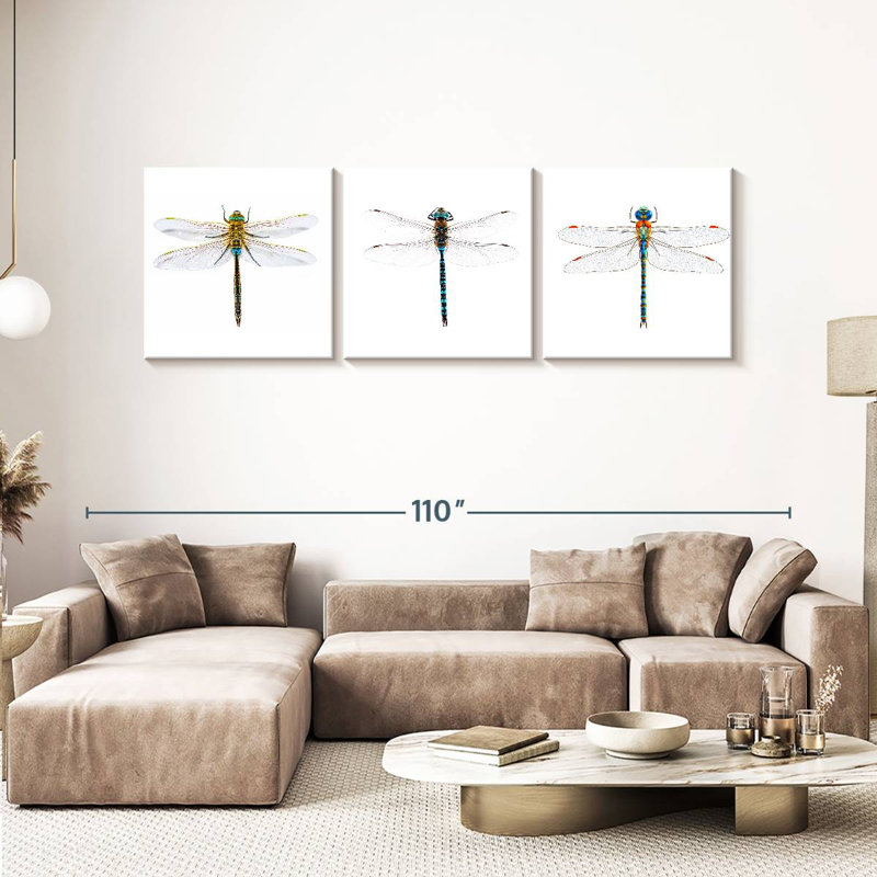 Libellules, reproduction sur toile, H 30 po x l 92 po x P 1,25 po