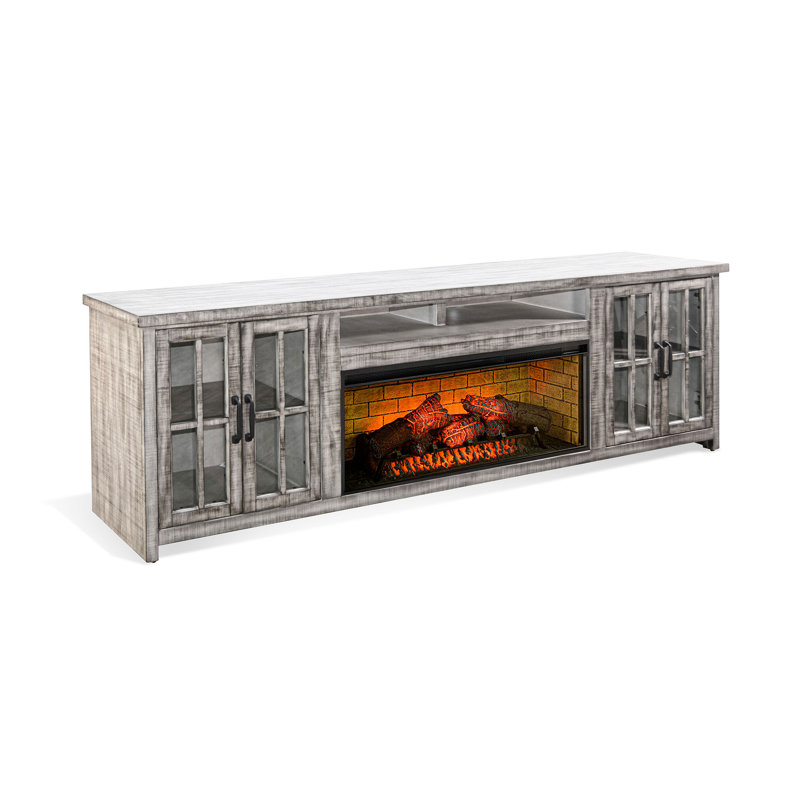 Sunny Designs 98" Media Console With Electric Fireplace, Gray