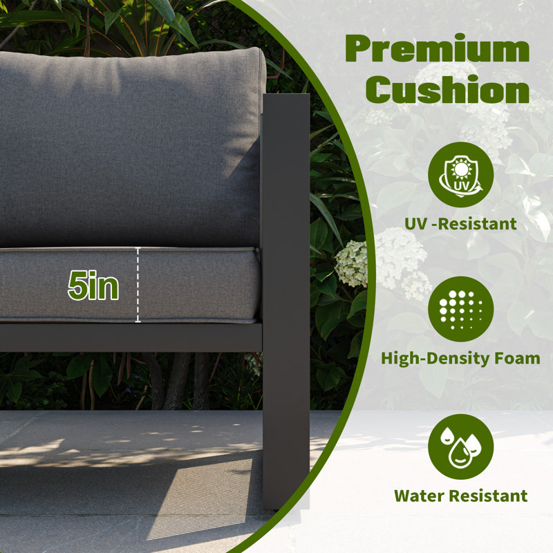 Ensemble de conversation pour patio avec coussins 3 personnes Harloe, Coussin gris / cadre noir