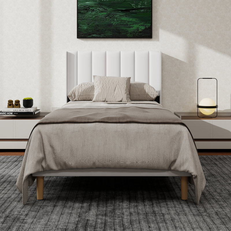Structure de lit plateforme tapissier avec oreilles, Lit simple, Blanc